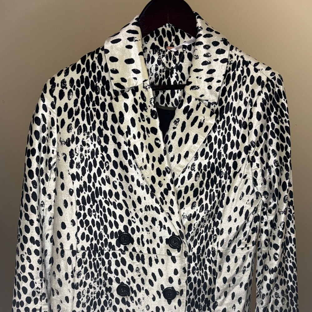Free People Black and White Spotted Trench Coat